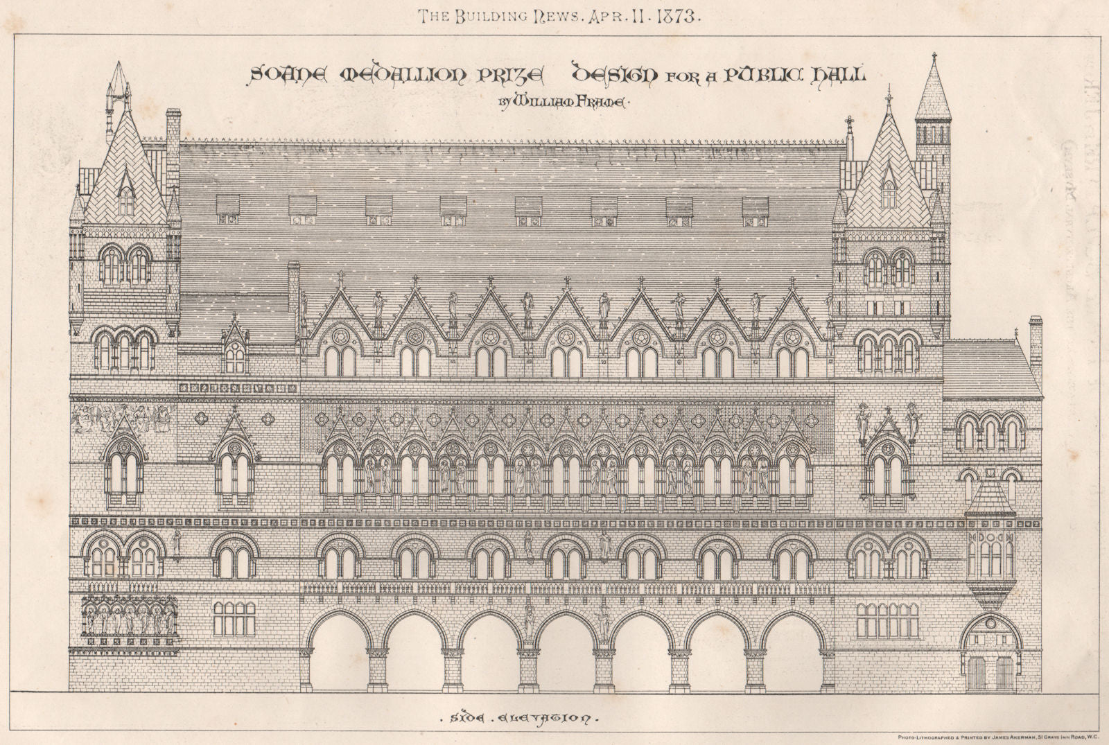 Soane Medallion Prize design for a public hall; William Frame; side 1873 print